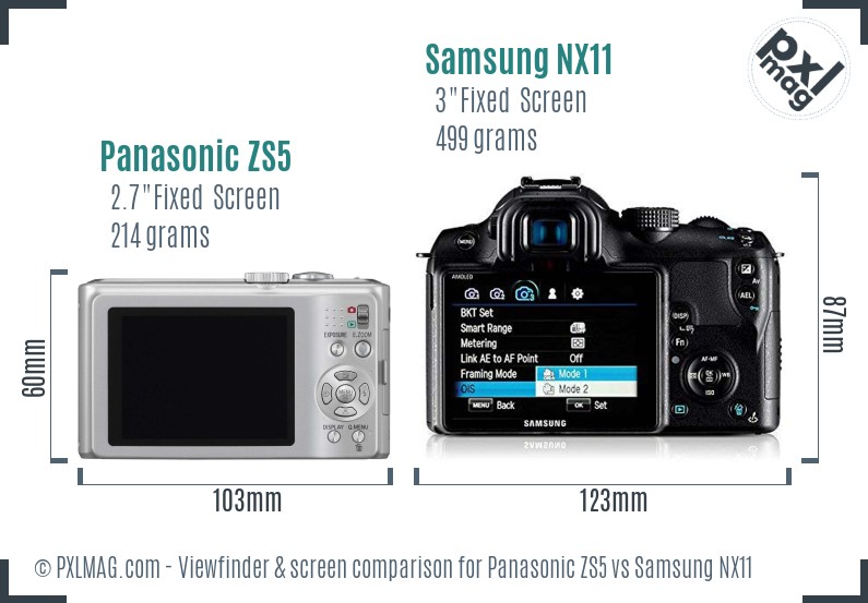 Panasonic ZS5 vs Samsung NX11 Screen and Viewfinder comparison
