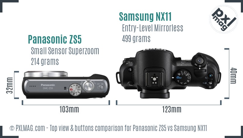 Panasonic ZS5 vs Samsung NX11 top view buttons comparison