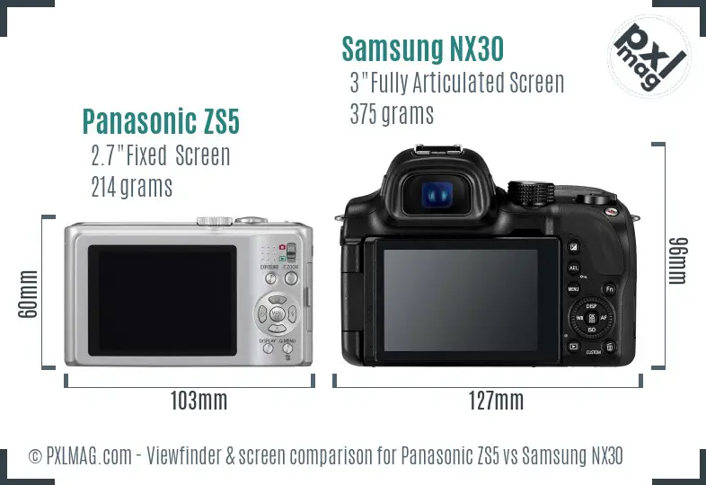 Panasonic ZS5 vs Samsung NX30 Screen and Viewfinder comparison