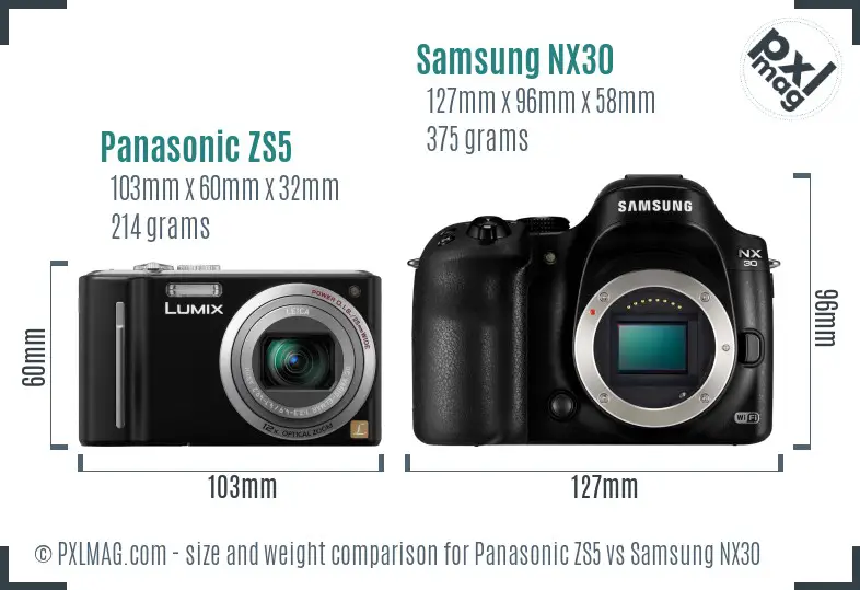 Panasonic ZS5 vs Samsung NX30 size comparison