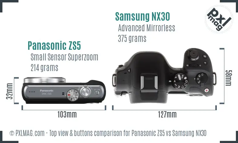 Panasonic ZS5 vs Samsung NX30 top view buttons comparison