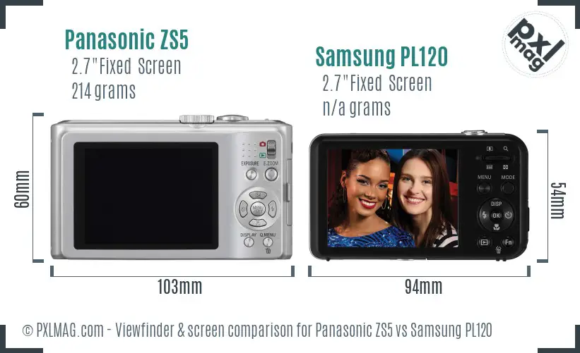 Panasonic ZS5 vs Samsung PL120 Screen and Viewfinder comparison
