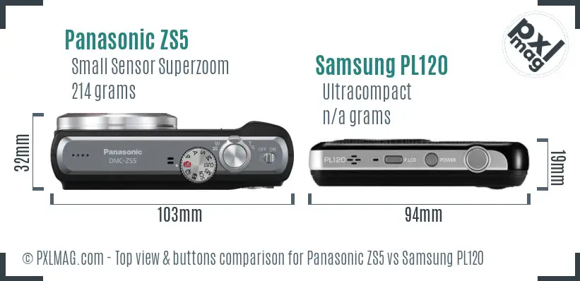 Panasonic ZS5 vs Samsung PL120 top view buttons comparison