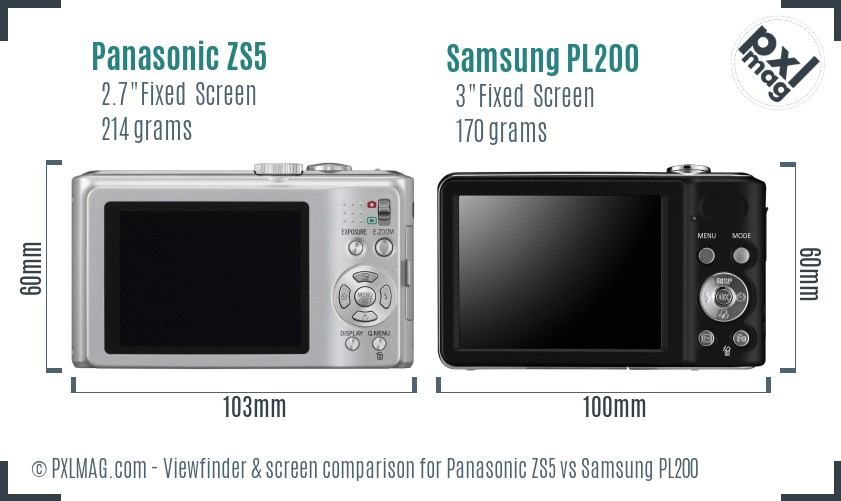 Panasonic ZS5 vs Samsung PL200 Screen and Viewfinder comparison