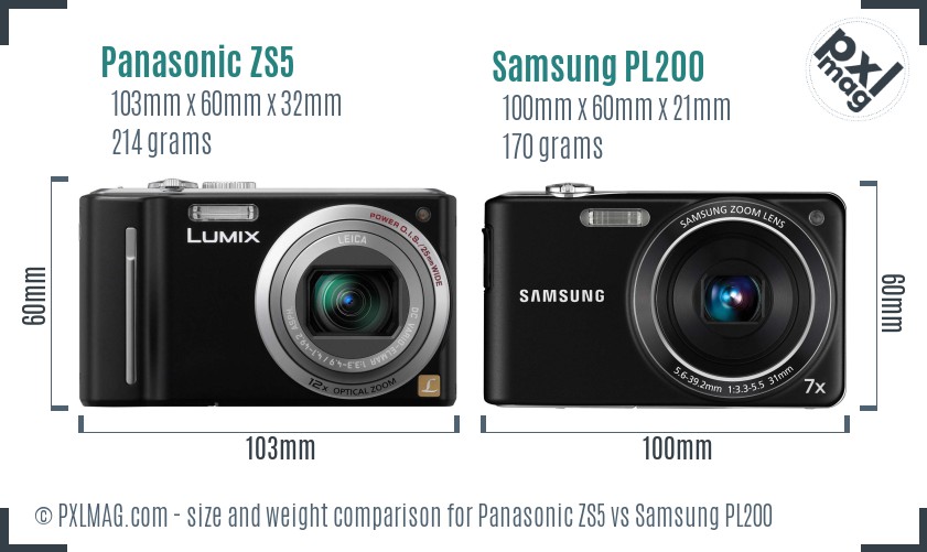 Panasonic ZS5 vs Samsung PL200 size comparison