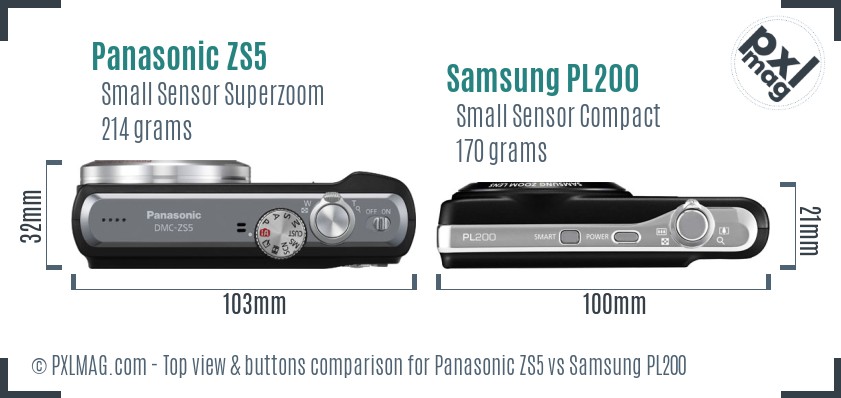 Panasonic ZS5 vs Samsung PL200 top view buttons comparison