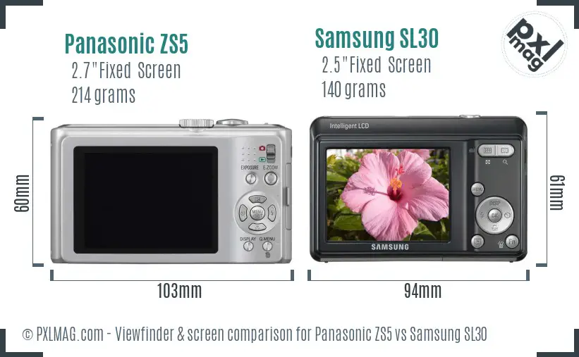 Panasonic ZS5 vs Samsung SL30 Screen and Viewfinder comparison