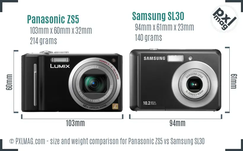 Panasonic ZS5 vs Samsung SL30 size comparison