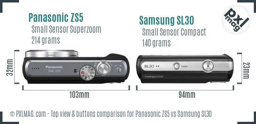 Panasonic ZS5 vs Samsung SL30 top view buttons comparison