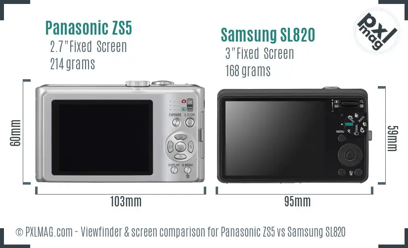 Panasonic ZS5 vs Samsung SL820 Screen and Viewfinder comparison