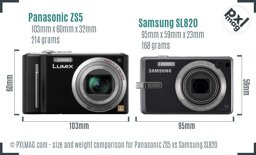 Panasonic ZS5 vs Samsung SL820 size comparison