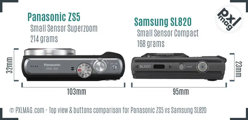 Panasonic ZS5 vs Samsung SL820 top view buttons comparison