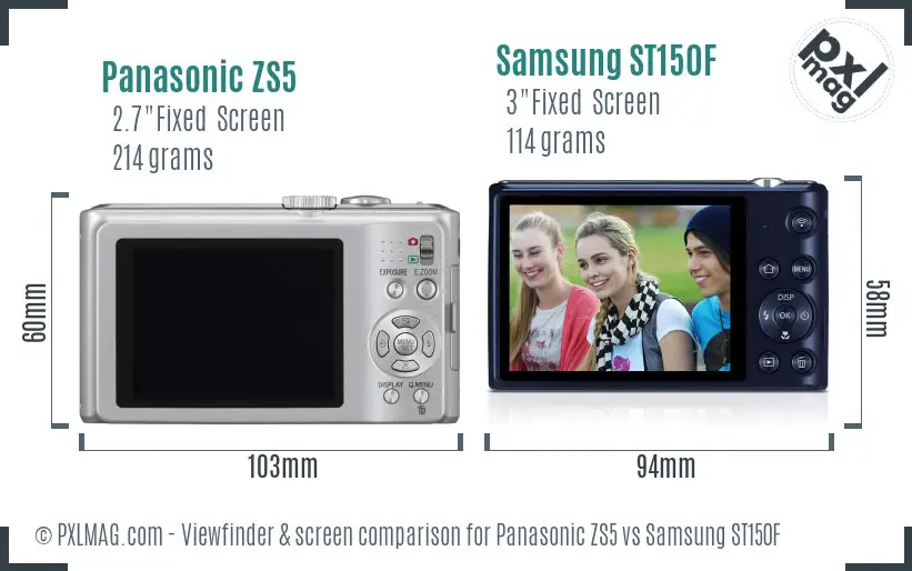 Panasonic ZS5 vs Samsung ST150F Screen and Viewfinder comparison