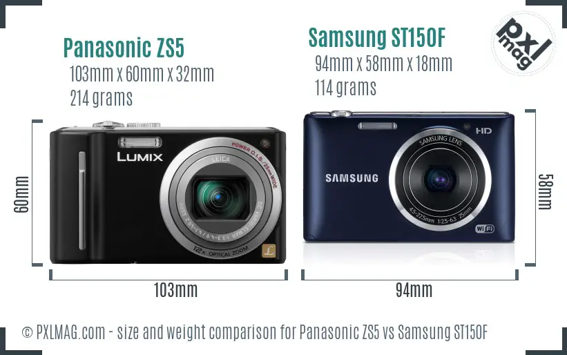 Panasonic ZS5 vs Samsung ST150F size comparison