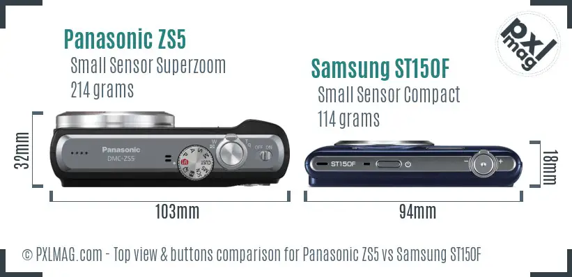 Panasonic ZS5 vs Samsung ST150F top view buttons comparison