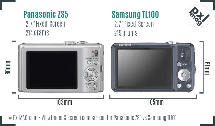 Panasonic ZS5 vs Samsung TL100 Screen and Viewfinder comparison