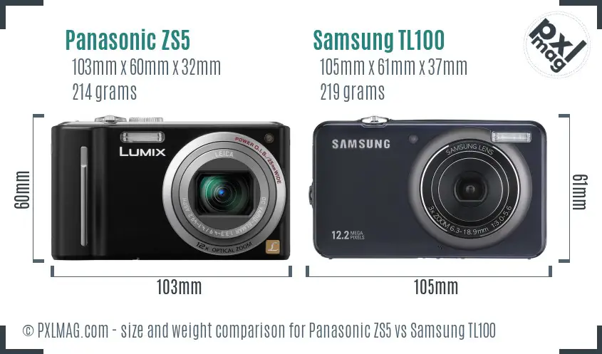 Panasonic ZS5 vs Samsung TL100 size comparison