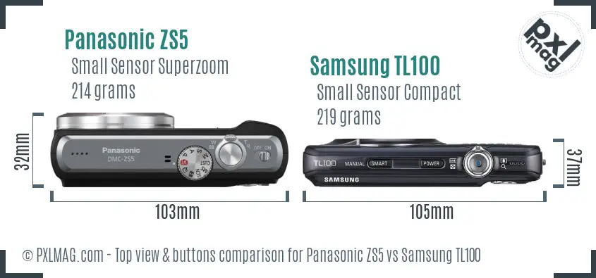 Panasonic ZS5 vs Samsung TL100 top view buttons comparison