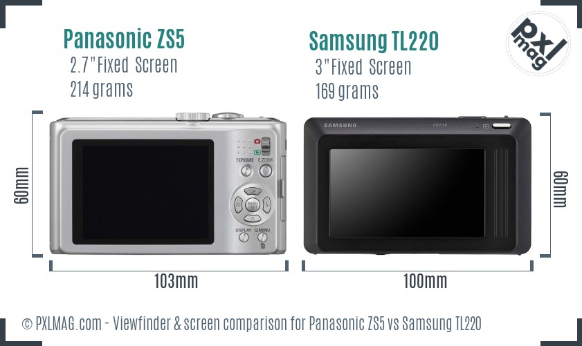Panasonic ZS5 vs Samsung TL220 Screen and Viewfinder comparison