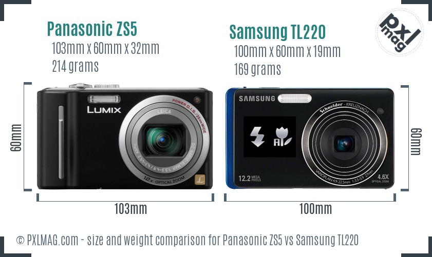 Panasonic ZS5 vs Samsung TL220 size comparison Panasonic ZS5 vs Samsung TL220 size comparison