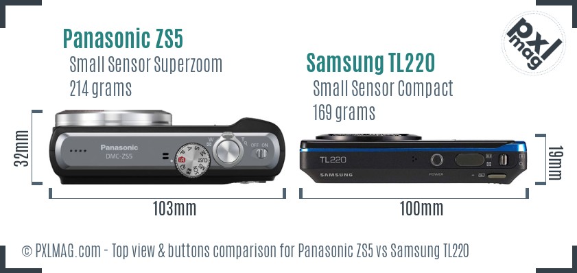 Panasonic ZS5 vs Samsung TL220 top view buttons comparison