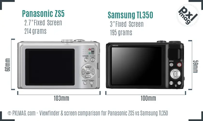 Panasonic ZS5 vs Samsung TL350 Screen and Viewfinder comparison