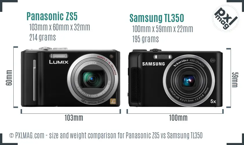 Panasonic ZS5 vs Samsung TL350 size comparison