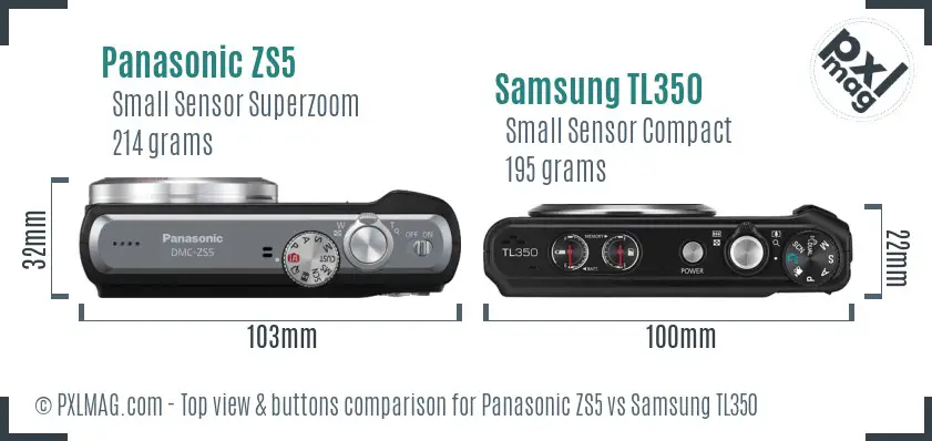 Panasonic ZS5 vs Samsung TL350 top view buttons comparison