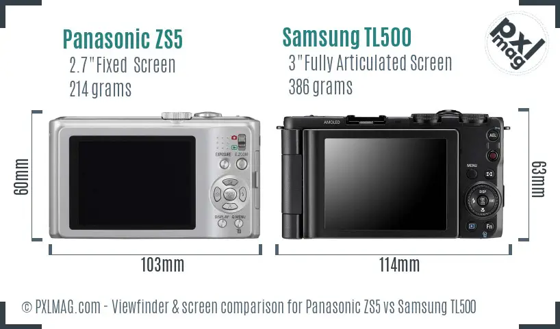 Panasonic ZS5 vs Samsung TL500 Screen and Viewfinder comparison Panasonic ZS5 vs Samsung TL500 Screen and Viewfinder comparison