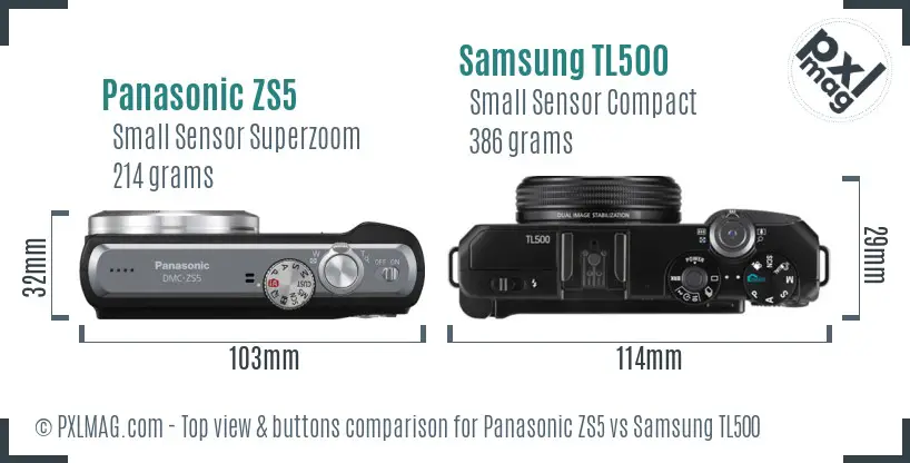 Panasonic ZS5 vs Samsung TL500 top view buttons comparison Panasonic ZS5 vs Samsung TL500 top view buttons comparison