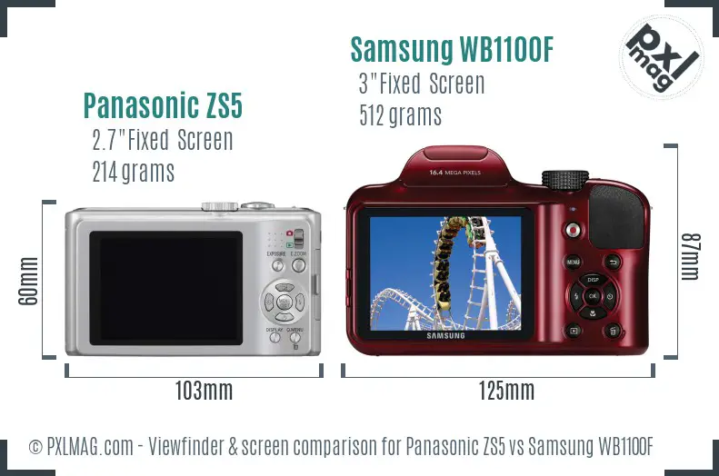 Panasonic ZS5 vs Samsung WB1100F Screen and Viewfinder comparison