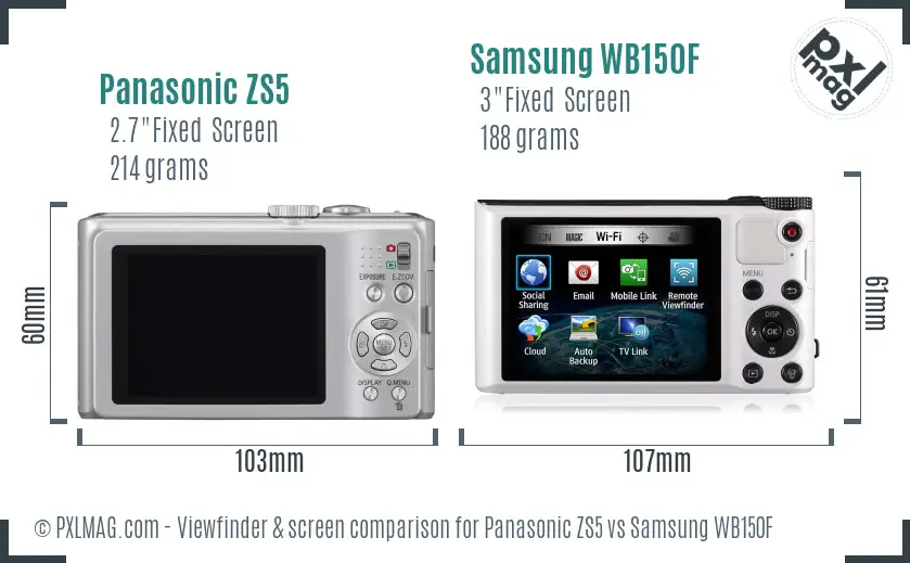 Panasonic ZS5 vs Samsung WB150F Screen and Viewfinder comparison Panasonic ZS5 vs Samsung WB150F Screen and Viewfinder comparison