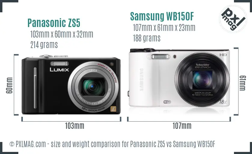 Panasonic ZS5 vs Samsung WB150F size comparison Panasonic ZS5 vs Samsung WB150F size comparison