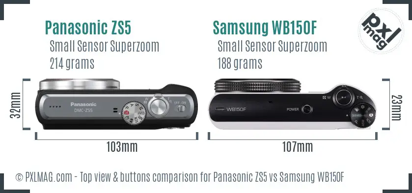 Panasonic ZS5 vs Samsung WB150F top view buttons comparison Panasonic ZS5 vs Samsung WB150F top view buttons comparison
