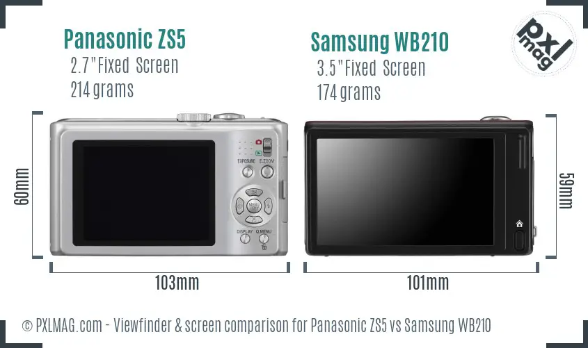 Panasonic ZS5 vs Samsung WB210 Screen and Viewfinder comparison