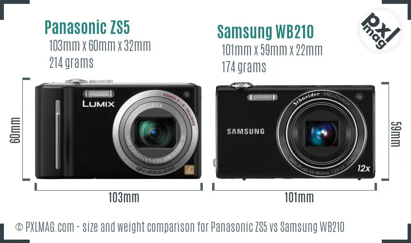 Panasonic ZS5 vs Samsung WB210 size comparison