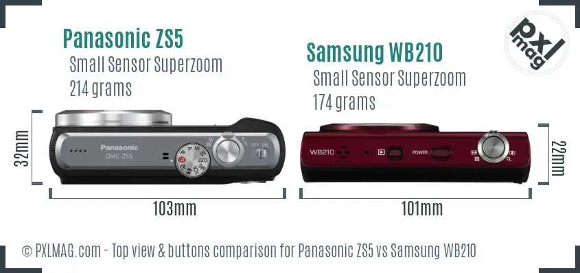 Panasonic ZS5 vs Samsung WB210 top view buttons comparison