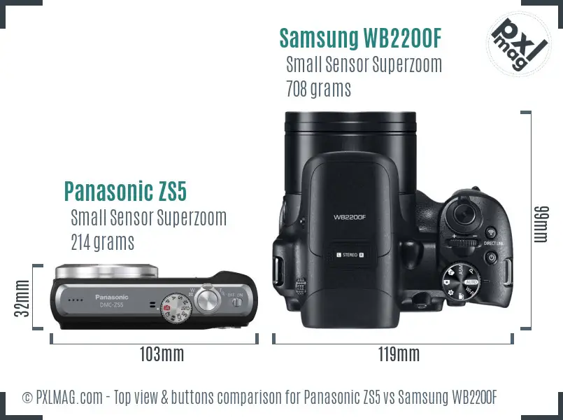 Panasonic ZS5 vs Samsung WB2200F top view buttons comparison