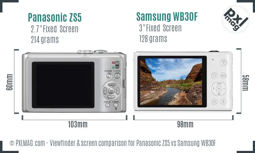 Panasonic ZS5 vs Samsung WB30F Screen and Viewfinder comparison