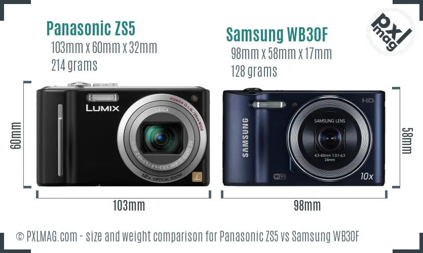 Panasonic ZS5 vs Samsung WB30F size comparison