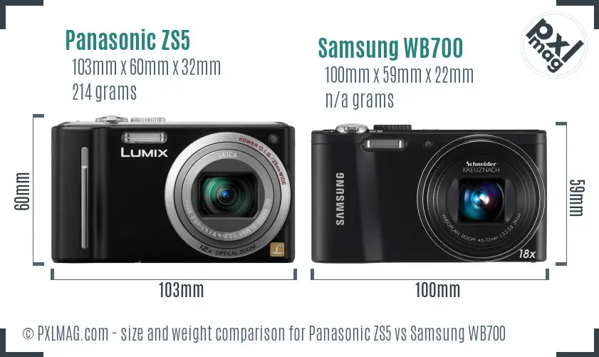 Panasonic ZS5 vs Samsung WB700 size comparison Panasonic ZS5 vs Samsung WB700 size comparison