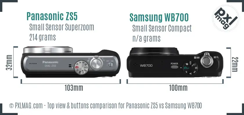 Panasonic ZS5 vs Samsung WB700 top view buttons comparison Panasonic ZS5 vs Samsung WB700 top view buttons comparison