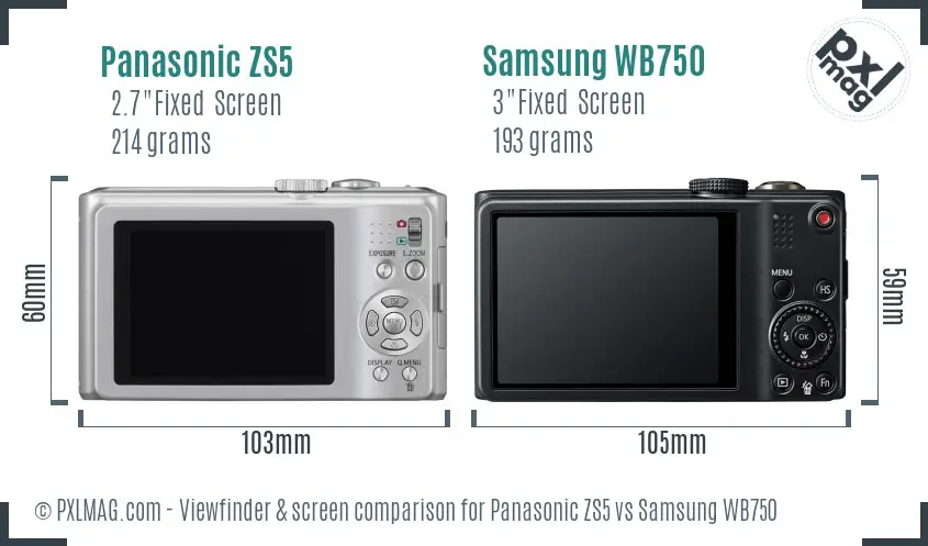 Panasonic ZS5 vs Samsung WB750 Screen and Viewfinder comparison