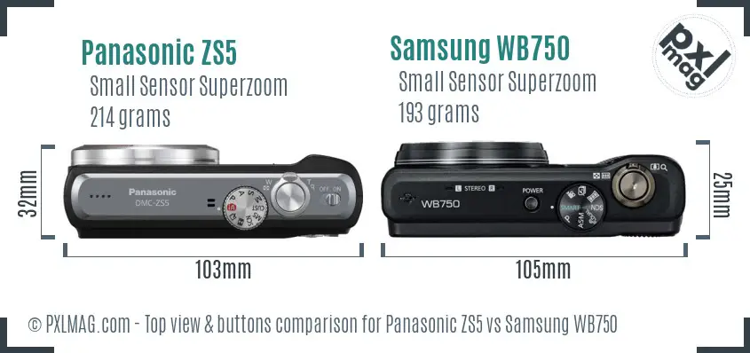 Panasonic ZS5 vs Samsung WB750 top view buttons comparison
