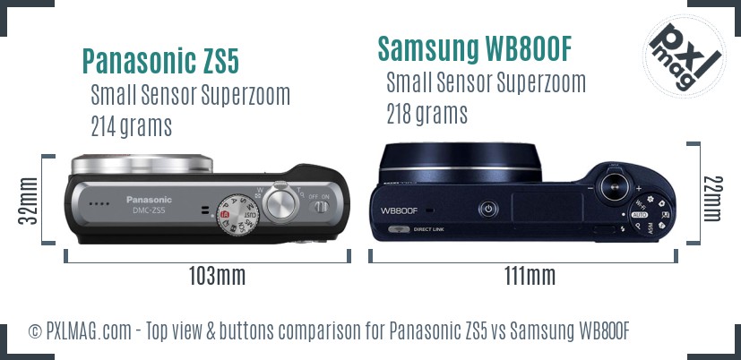 Panasonic ZS5 vs Samsung WB800F top view buttons comparison