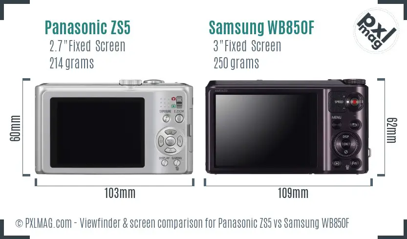 Panasonic ZS5 vs Samsung WB850F Screen and Viewfinder comparison Panasonic ZS5 vs Samsung WB850F Screen and Viewfinder comparison