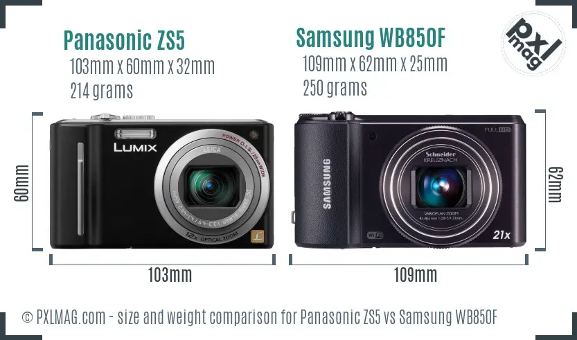 Panasonic ZS5 vs Samsung WB850F size comparison Panasonic ZS5 vs Samsung WB850F size comparison