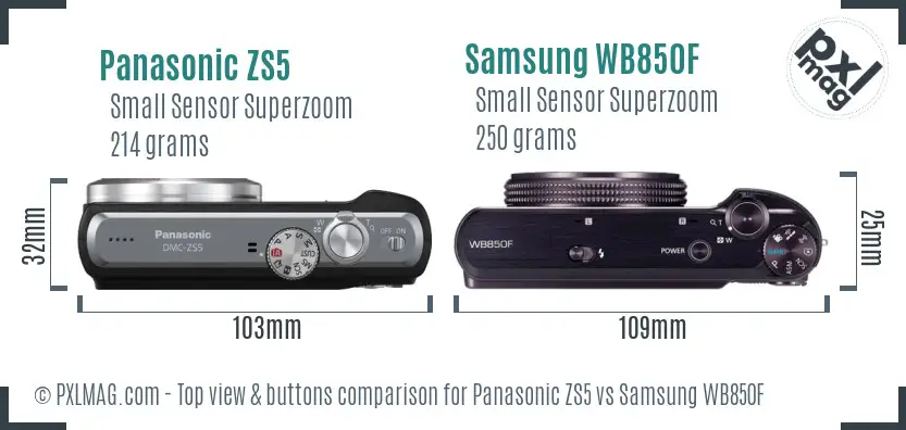 Panasonic ZS5 vs Samsung WB850F top view buttons comparison Panasonic ZS5 vs Samsung WB850F top view buttons comparison
