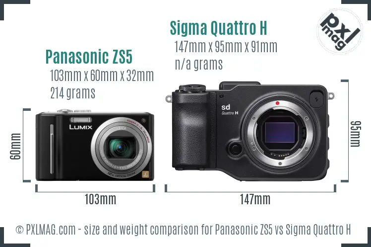 Panasonic ZS5 vs Sigma Quattro H size comparison