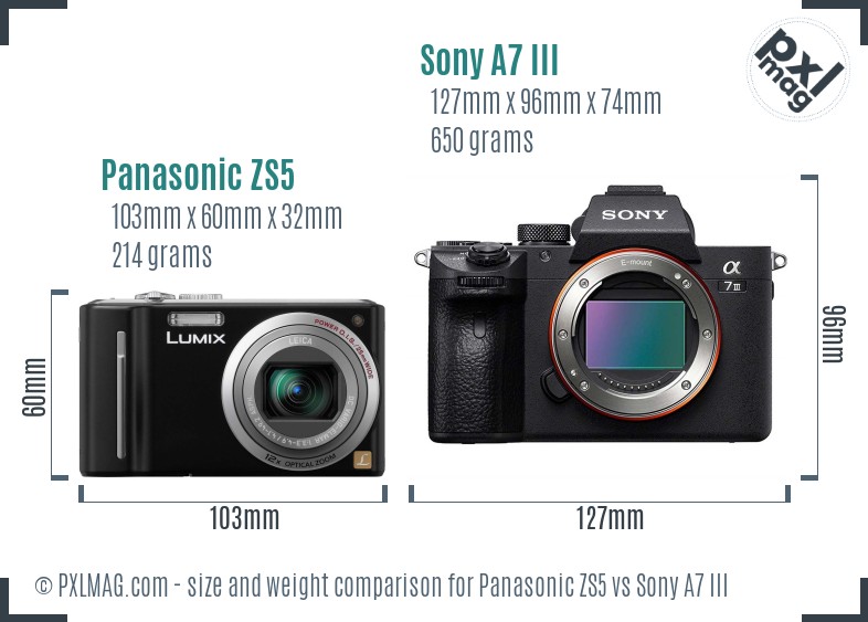 Panasonic ZS5 vs Sony A7 III size comparison Panasonic ZS5 vs Sony A7 III size comparison
